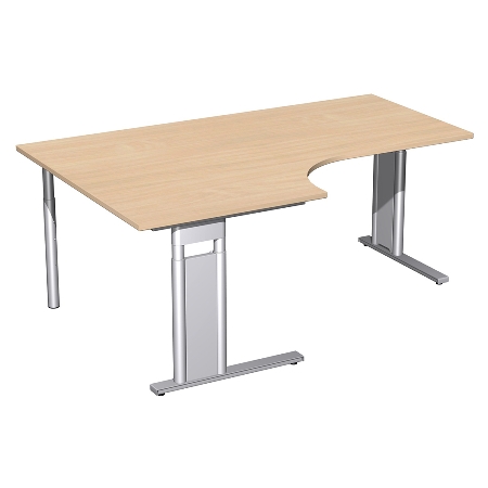 Geramöbel Schreibtisch 647310 C-Fuß PRO PC links höhenverstellbar 68-82cm (BxT) 180x120/80cm Nussbaum/Silber