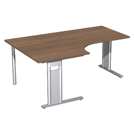 Geramöbel Schreibtisch 647310 C-Fuß PRO PC links höhenverstellbar 68-82cm (BxT) 180x120/80cm Nussbaum/Silber