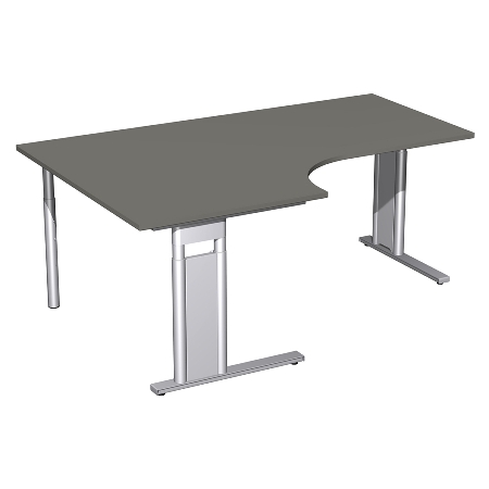 Geramöbel Schreibtisch 647310 C-Fuß PRO PC links höhenverstellbar 68-82cm (BxT) 180x120/80cm Nussbaum/Silber