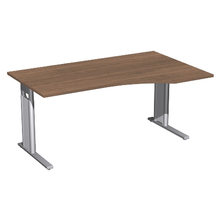 Geramöbel Schreibtisch 647311 C-Fuß PRO PC rechts höhenverstellbar 68-82cm (BxT) 160x100cm Nussbaum/Silber