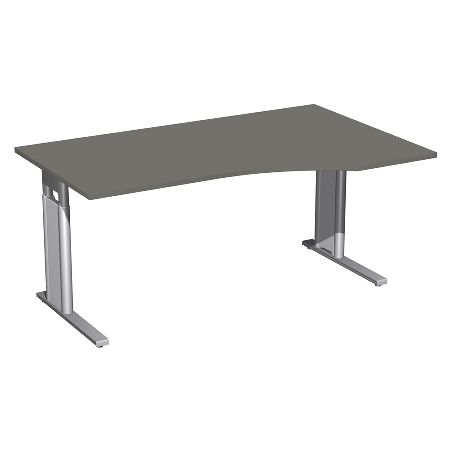 Geramöbel Schreibtisch 647311 C-Fuß PRO PC rechts höhenverstellbar 68-82cm (BxT) 160x100cm Nussbaum/Silber