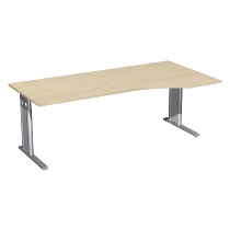 Geramöbel Schreibtisch 647311 C-Fuß PRO PC rechts höhenverstellbar 68-82cm (BxT) 160x100cm Nussbaum/Silber