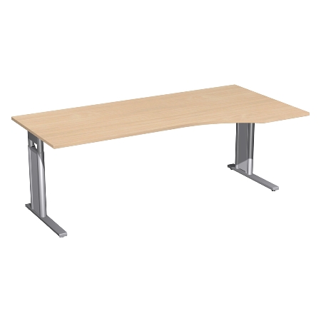 Geramöbel Schreibtisch 647311 C-Fuß PRO PC rechts höhenverstellbar 68-82cm (BxT) 160x100cm Nussbaum/Silber