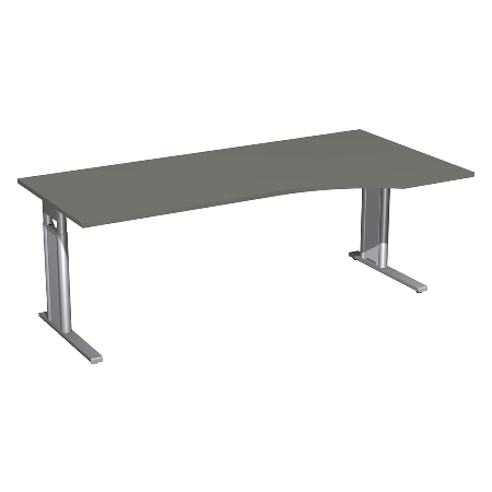 Geramöbel Schreibtisch 647311 C-Fuß PRO PC rechts höhenverstellbar 68-82cm (BxT) 160x100cm Nussbaum/Silber