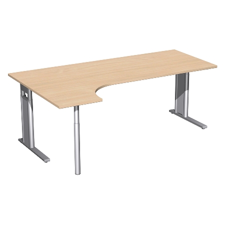 Geramöbel Schreibtisch 647324 C-Fuß PRO PC links höhenverstellbar 68-82cm (BxT) 180x120cm Onyx/Silber
