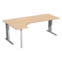 Geramöbel Schreibtisch 647324 C-Fuß PRO PC links höhenverstellbar 68-82cm (BxT) 180x120cm Onyx/Silber