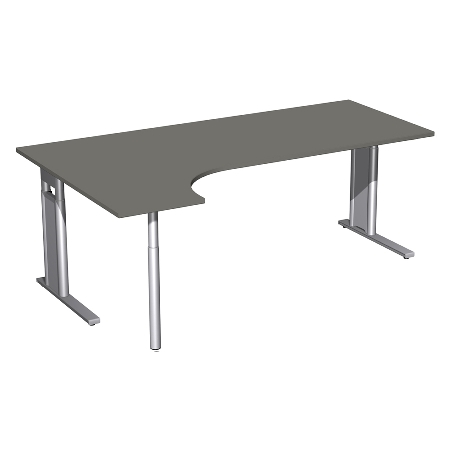 Geramöbel Schreibtisch 647324 C-Fuß PRO PC links höhenverstellbar 68-82cm (BxT) 180x120cm Onyx/Silber