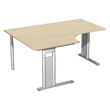Geramöbel Schreibtisch 647310 C-Fuß PRO PC links höhenverstellbar 68-82cm (BxT) 180x120/80cm Nussbaum/Silber