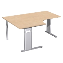Geramöbel Schreibtisch 647310 C-Fuß PRO PC links höhenverstellbar 68-82cm (BxT) 180x120/80cm Nussbaum/Silber