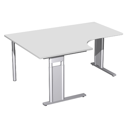 Geramöbel Schreibtisch 647310 C-Fuß PRO PC links höhenverstellbar 68-82cm (BxT) 180x120/80cm Nussbaum/Silber