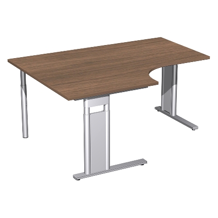 Geramöbel Schreibtisch 647310 C-Fuß PRO PC links höhenverstellbar 68-82cm (BxT) 180x120/80cm Nussbaum/Silber