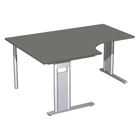 Geramöbel Schreibtisch 647310 C-Fuß PRO PC links höhenverstellbar 68-82cm (BxT) 180x120/80cm Nussbaum/Silber