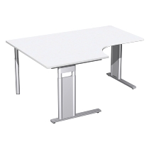 Geramöbel Schreibtisch 647310 C-Fuß PRO PC links höhenverstellbar 68-82cm (BxT) 180x120/80cm Nussbaum/Silber