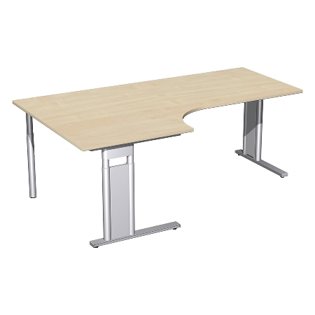 Geramöbel Schreibtisch 647310 C-Fuß PRO PC links höhenverstellbar 68-82cm (BxT) 180x120/80cm Nussbaum/Silber
