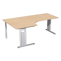 Geramöbel Schreibtisch 647310 C-Fuß PRO PC links höhenverstellbar 68-82cm (BxT) 180x120/80cm Nussbaum/Silber