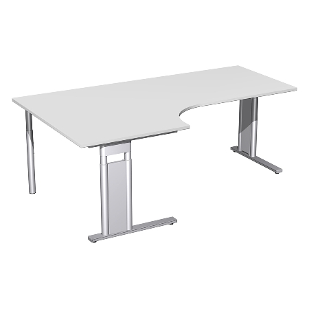 Geramöbel Schreibtisch 647310 C-Fuß PRO PC links höhenverstellbar 68-82cm (BxT) 180x120/80cm Nussbaum/Silber