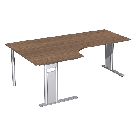 Geramöbel Schreibtisch 647310 C-Fuß PRO PC links höhenverstellbar 68-82cm (BxT) 180x120/80cm Nussbaum/Silber