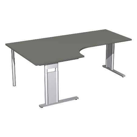 Geramöbel Schreibtisch 647310 C-Fuß PRO PC links höhenverstellbar 68-82cm (BxT) 180x120/80cm Nussbaum/Silber