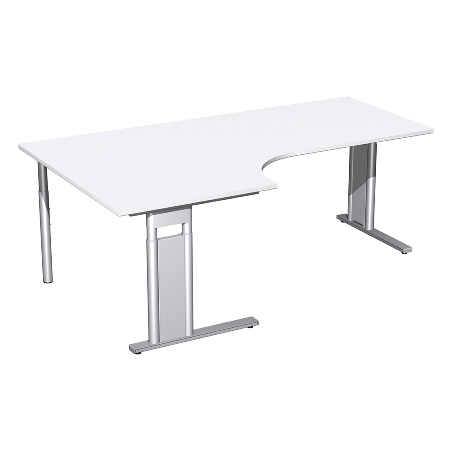 Geramöbel Schreibtisch 647310 C-Fuß PRO PC links höhenverstellbar 68-82cm (BxT) 180x120/80cm Nussbaum/Silber