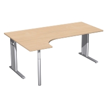 Geramöbel Schreibtisch 647324 C-Fuß PRO PC links höhenverstellbar 68-82cm (BxT) 180x120cm Onyx/Silber