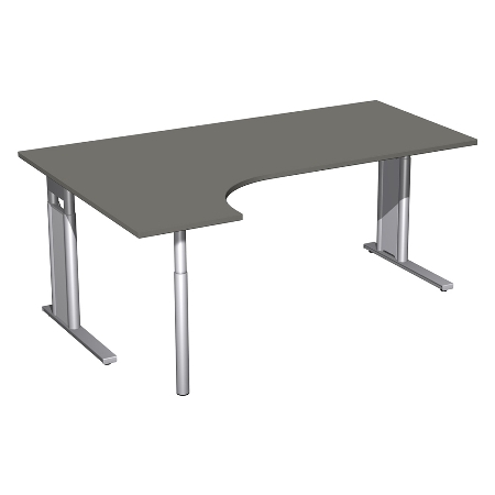 Geramöbel Schreibtisch 647324 C-Fuß PRO PC links höhenverstellbar 68-82cm (BxT) 180x120cm Onyx/Silber