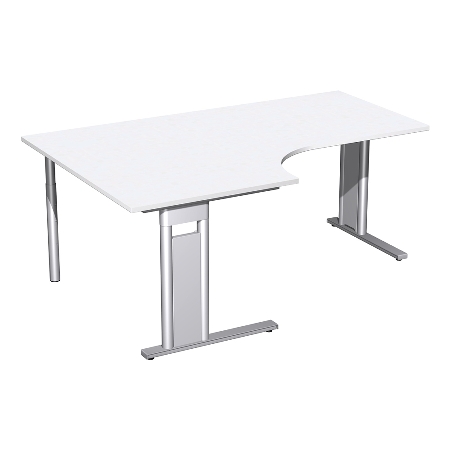 Geramöbel Schreibtisch 648320 C-Fuß PRO PC links feste Höhe (BxTxH) 160x120/80x72 Weiß/Silber
