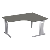 Geramöbel Eckschreibtisch 648319 C-Fuß PRO PC rechts feste Höhe (BxTxH) 160x120/80x72 Nussbaum/Silber
