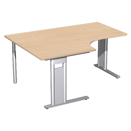 Geramöbel Schreibtisch 648320 C-Fuß PRO PC links feste Höhe (BxTxH) 160x120/80x72 Weiß/Silber