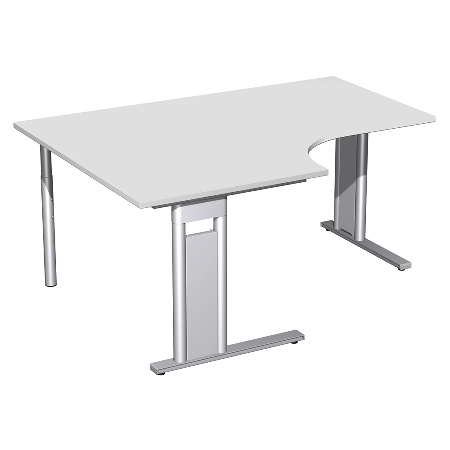 Geramöbel Schreibtisch 648320 C-Fuß PRO PC links feste Höhe (BxTxH) 160x120/80x72 Weiß/Silber