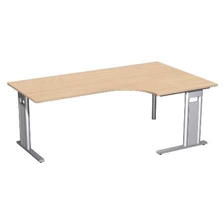 Geramöbel Eckschreibtisch 648319 C-Fuß PRO PC rechts feste Höhe (BxTxH) 160x120/80x72 Nussbaum/Silber