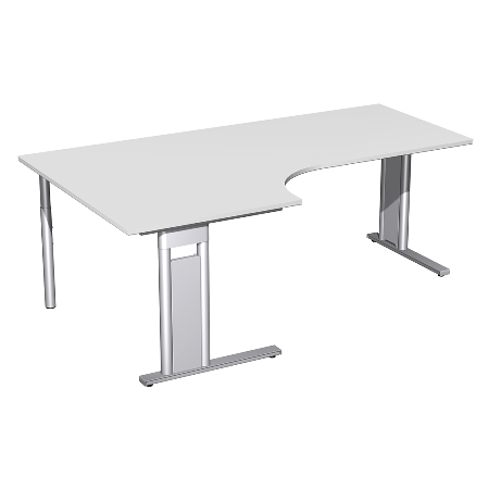 Geramöbel Schreibtisch 648320 C-Fuß PRO PC links feste Höhe (BxTxH) 160x120/80x72 Weiß/Silber