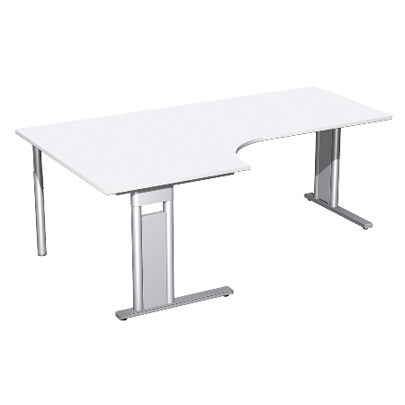 Geramöbel Schreibtisch 648320 C-Fuß PRO PC links feste Höhe (BxTxH) 160x120/80x72 Weiß/Silber