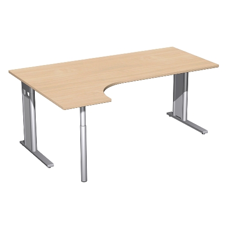 Geramöbel Schreibtisch 648324 C-Fuß PRO PC links feste Höhe (BxTxH) 180x120x72 Buche/Silber