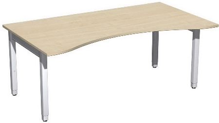 Geramöbel Schreibtisch 4-Fuß Pro Quadrat 667337 ERGOform höhenverstellbar 68-86cm (BxT) 1800x1000cm Nussbaum/Silber