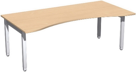 Geramöbel Schreibtisch 4-Fuß Pro Quadrat 667337 ERGOform höhenverstellbar 68-86cm (BxT) 1800x1000cm Nussbaum/Silber