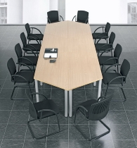 Geramöbel 710128 Trapezformtisch feste Höhe, 800-1600x693x720, Nussbaum/Silber