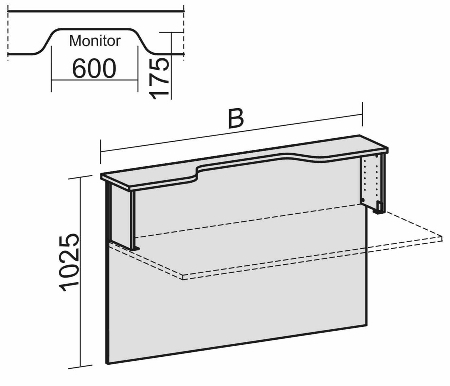 Geramöbel Thekenelement 830214 gerade mit Monitorausschnitt für Tischbreite 1400mm Nussbaum
