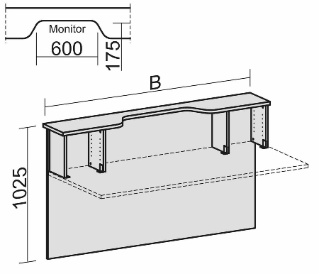 Geramöbel Thekenelement 830218 gerade mit Monitorausschnitt und Fachelementen für Tischbreite 1800mm Ahorn