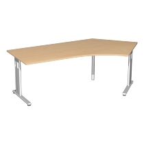 Geramöbel Schreibtisch 617316 C-Fuß Flex Winkel 135° rechts höhenverstellbar 68-82cm (BxT) 216,6x1130cm Ahorn/Silber