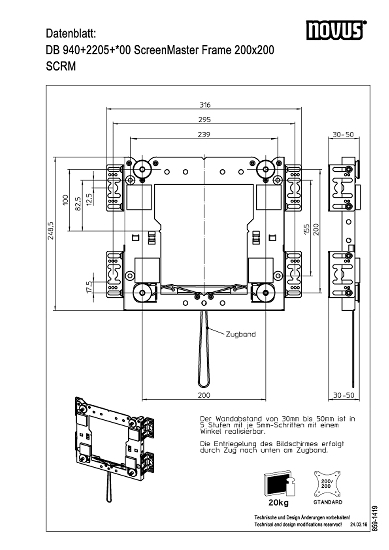NOVUS 940+2205 ScreenMaster Frame 200x200 Wandhalter mit Sicherung
