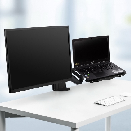 Novus 990+4518 Monitortragarm Clu Notebook combination mit 3-in-1 Befestigung Schwarz