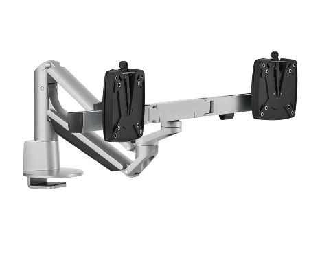 Novus 992+2019 Monitortragarm Clu Plus X2 C mit Tischbefestigung 3-in-1 Traglast 2x 2,5-7 kg Silber