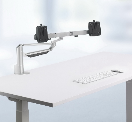 Novus 992+2019 Monitortragarm Clu Plus X2 C mit Tischbefestigung 3-in-1 Traglast 2x 2,5-7 kg Silber