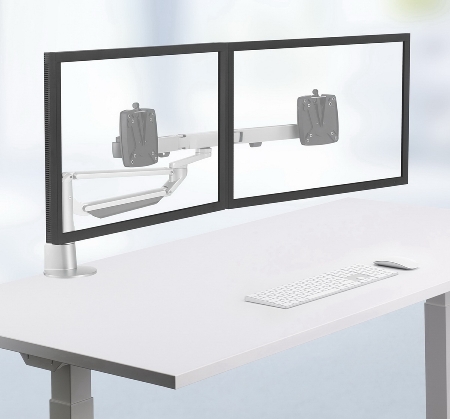 Novus 992+2019 Monitortragarm Clu Plus X2 C mit Tischbefestigung 3-in-1 Traglast 2x 2,5-7 kg Silber