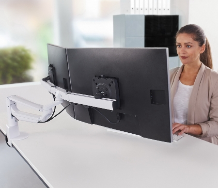 Novus 992+2019 Monitortragarm Clu Plus X2 C mit Tischbefestigung 3-in-1 Traglast 2x 2,5-7 kg Silber