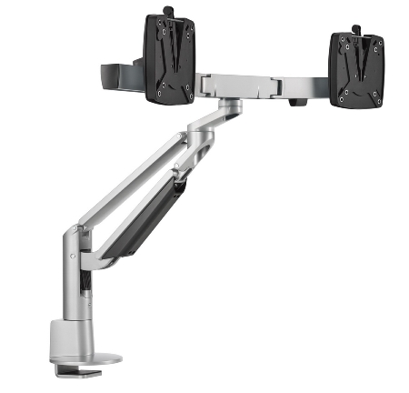 Novus 992+2019 Monitortragarm Clu Plus X2 C mit Tischbefestigung 3-in-1 Traglast 2x 2,5-7 kg Silber