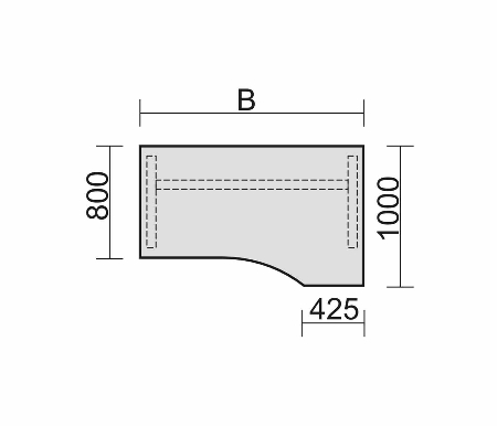 Schreibtisch 6473XX C-Fuß PRO Freiformtisch PC rechts 80/100 höhenverstellbar